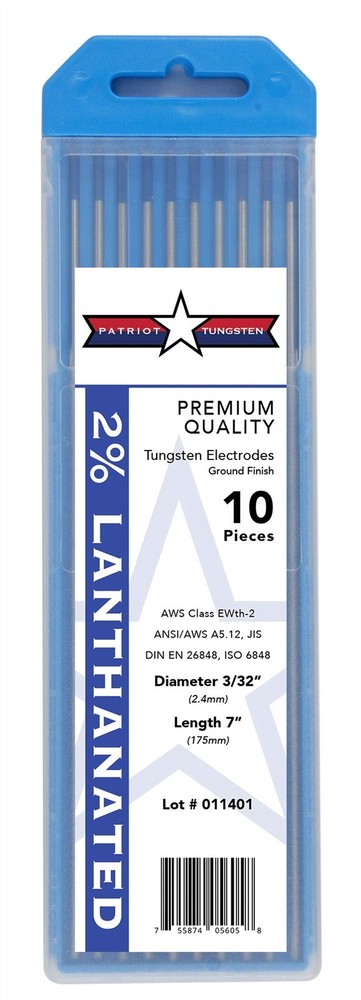 TIG Welding Electrodes 2% Lanthanated WL20 (EWLa-2) Blue 3/32" 10 Pack