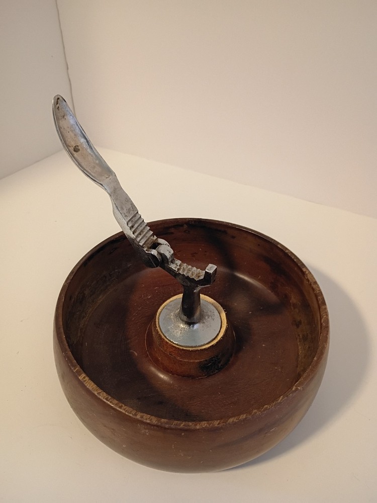Vintage Wood Nut Bowl With Nutcracker Attached