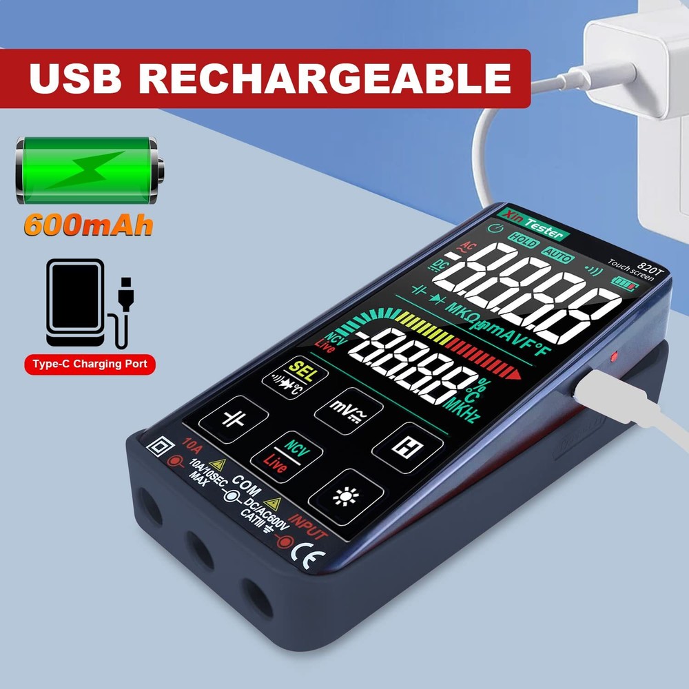 Digital Multimeter Smart Touch Screen Auto-Ranging 9999 Counts TRMS Rechargeable