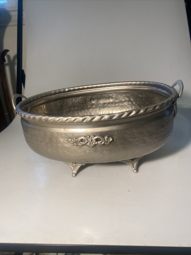 Hammered Metal Planter, Footed /Elephants