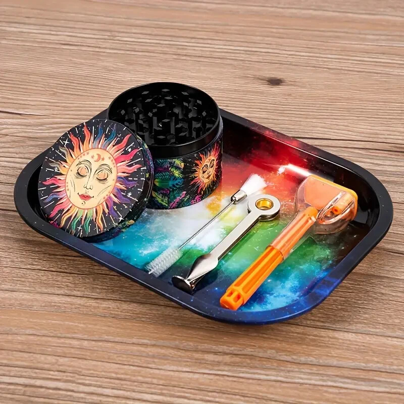 Creative Pattern Sun & Moon Herb Grinder, 2.5 inch, 4-Piece, Storage & Scraper