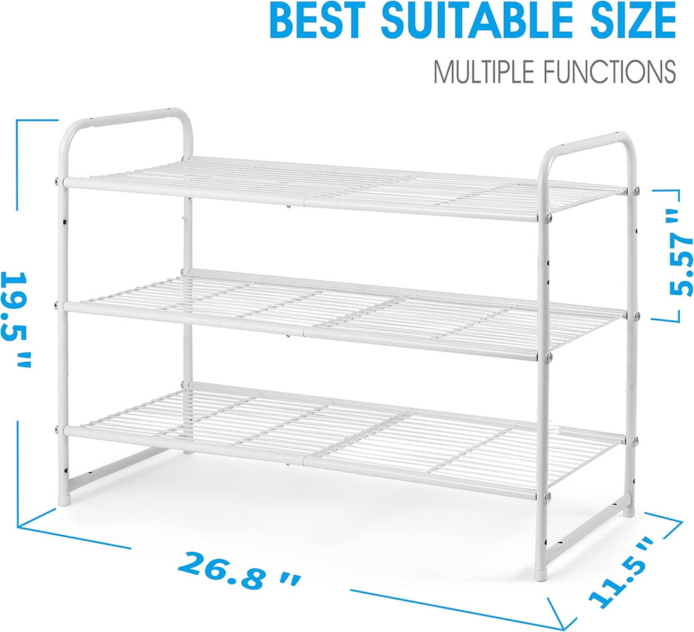 3-Tier Stackable Shoe Rack, Expandable & Adjustable Shoe Shelf Storage Organizer