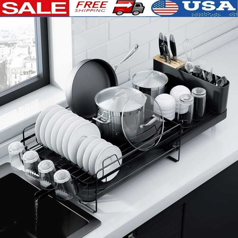 Adjustable Expandable Dish Drying Rack Anti-Slip Rustproof Kitchen Organizer New
