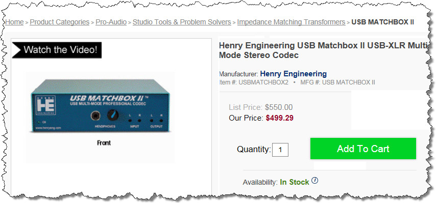 Henry Engineering USB Matchbox II Broadcast AES Digital & Balanced Analog Audio