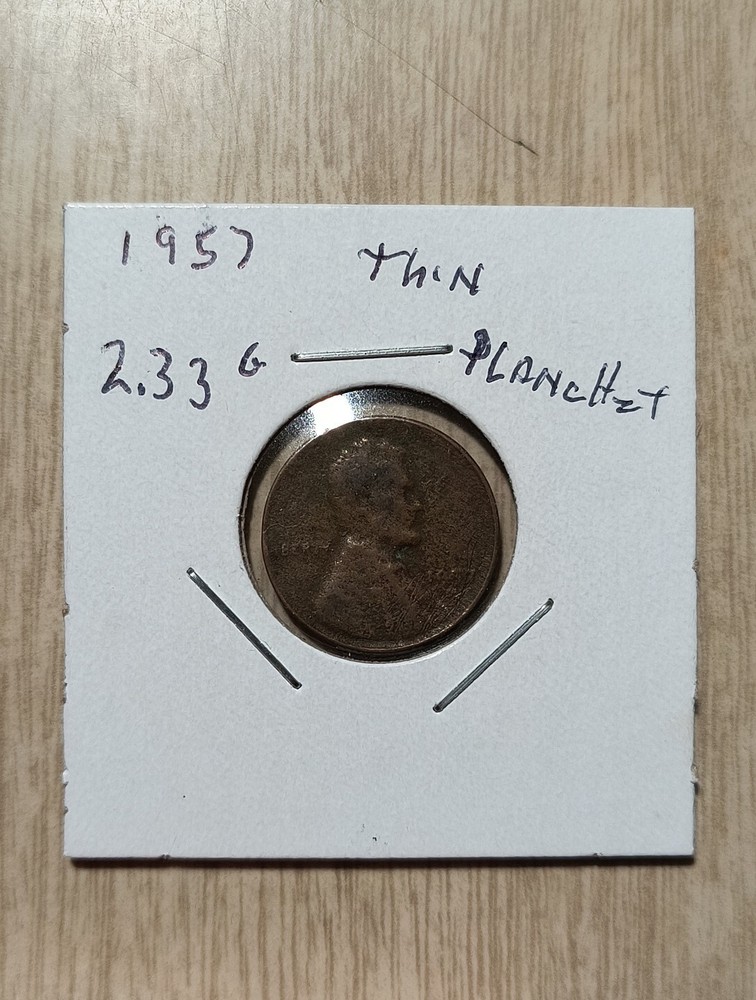 1957 d wheat penny error 2.33 gr. Planchette