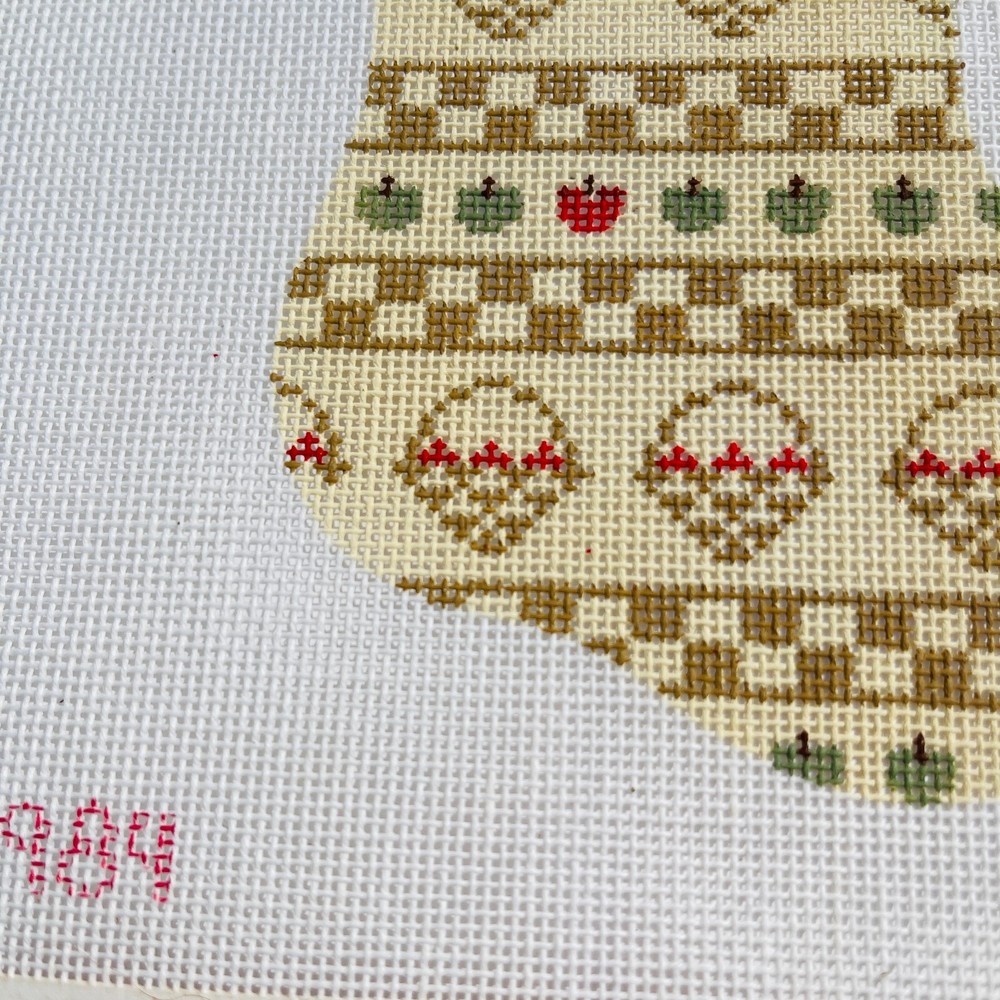 1984 Vintage Hand Painted Needlepoint Pattern Canvas Stocking Apples Baskets