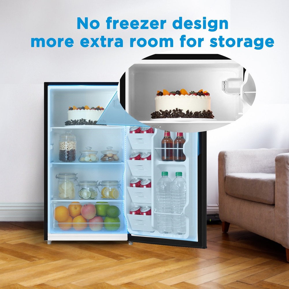 3.3 Cu Ft Compact Single Door Refrigerator, Black, Small Mini Fridge