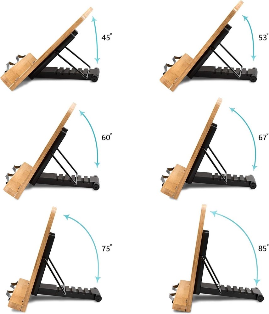 Bamboo Book Stand - Large Adjustable Foldable Desktop Document Holder in Style