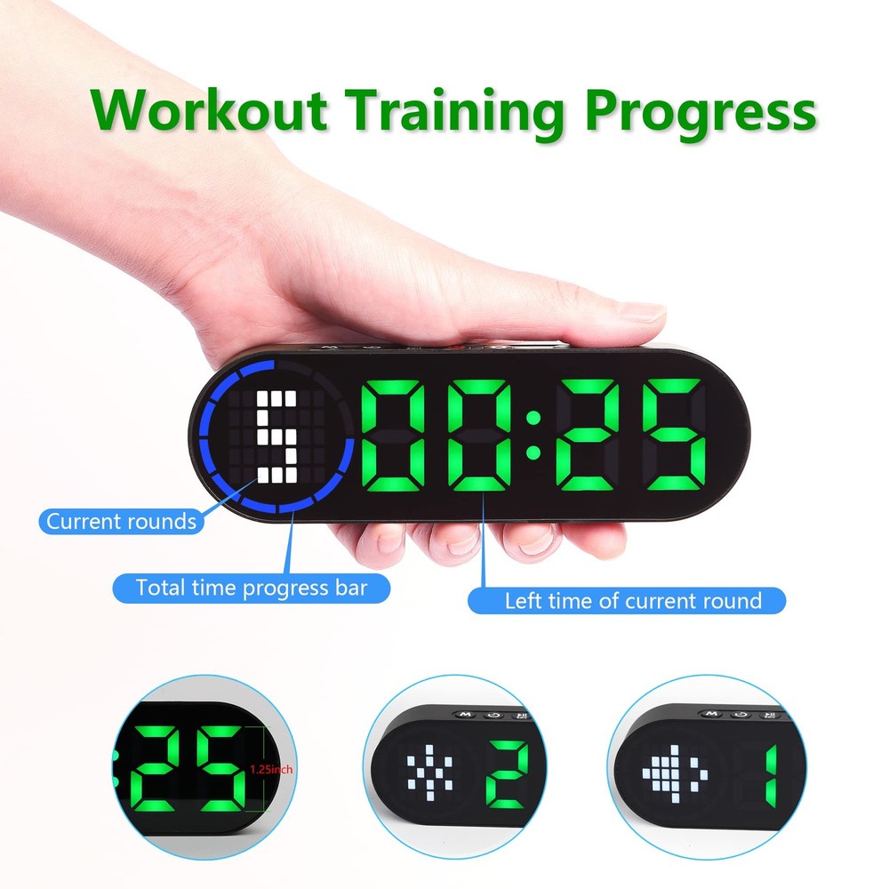 Portable Gym Timer Battery Powered, Magnetic Interval Small, Black+green