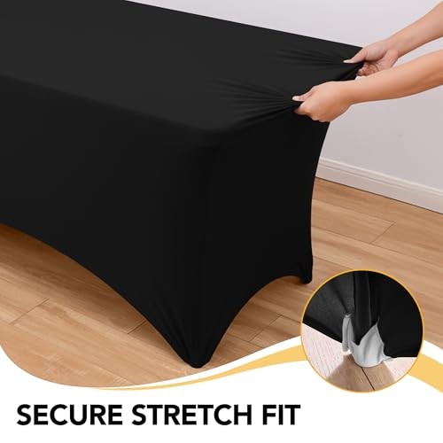 6-Pack Premium Spandex Tablecloths for 8ft Rectangle 8 FT | 6 Pack Black