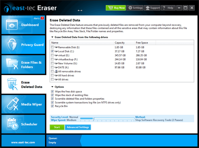 East-tec Eraser , safely delete all your data using military grade algorithms