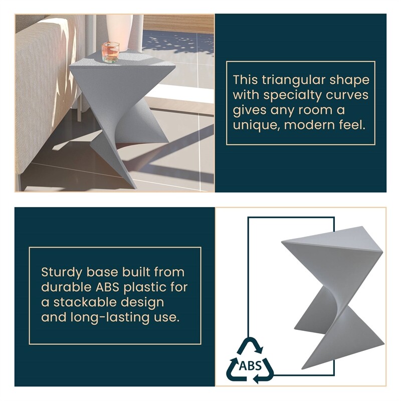Pemberly Row Contemporary Plastic Triangle End Table in Gray