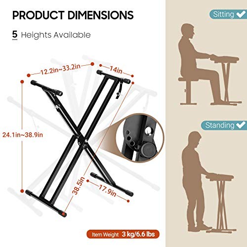 Adjustable Keyboard Stand Double Braced X Style Digital Piano Stand with
