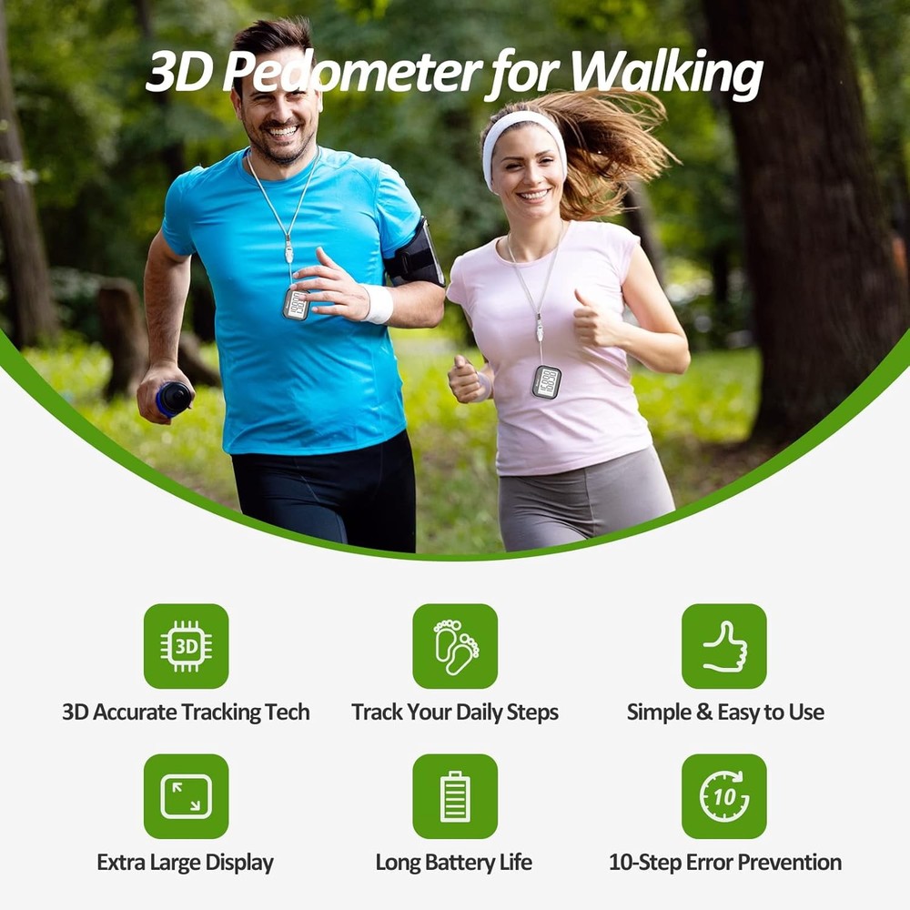 3D Pedometer for Walking, Simple Step Counter Walking with Small, black