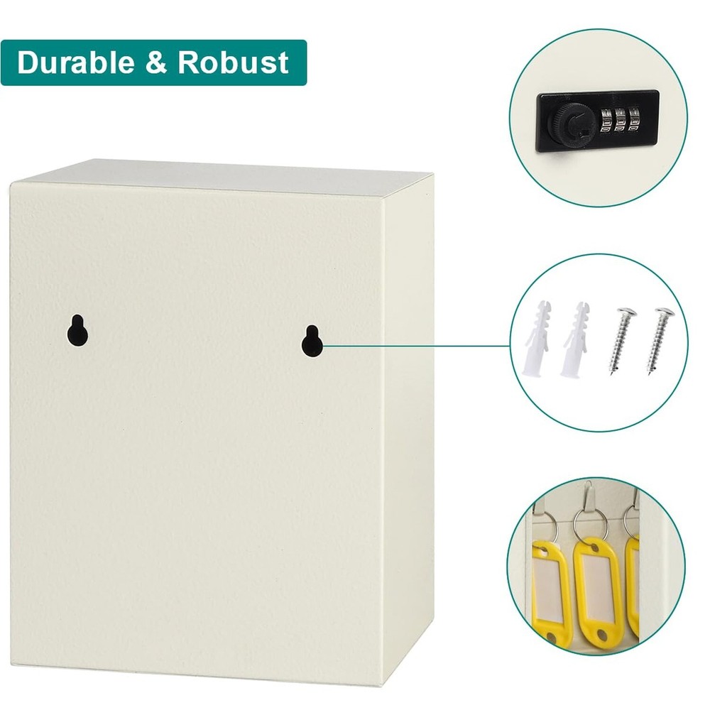 Security Metal Key Box with 20 Hooks, Medium Adjustable Wall Mount Combinatio...