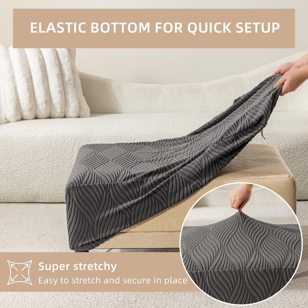 Stretch Ottoman Cover Square/Rectangle,Oversized Foot Stool Slip Cover, Jacqu...