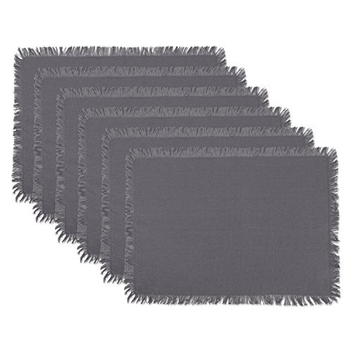 Everyday Collection, Fringed Solid Tabletop, 6 Piece Placemat Set Gray