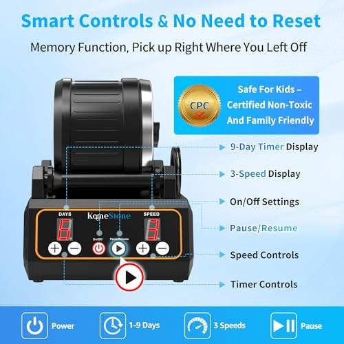 Professional Rock Tumbler Kit - 2.5LB Capacity, Digital Timer, Variable Speeds,