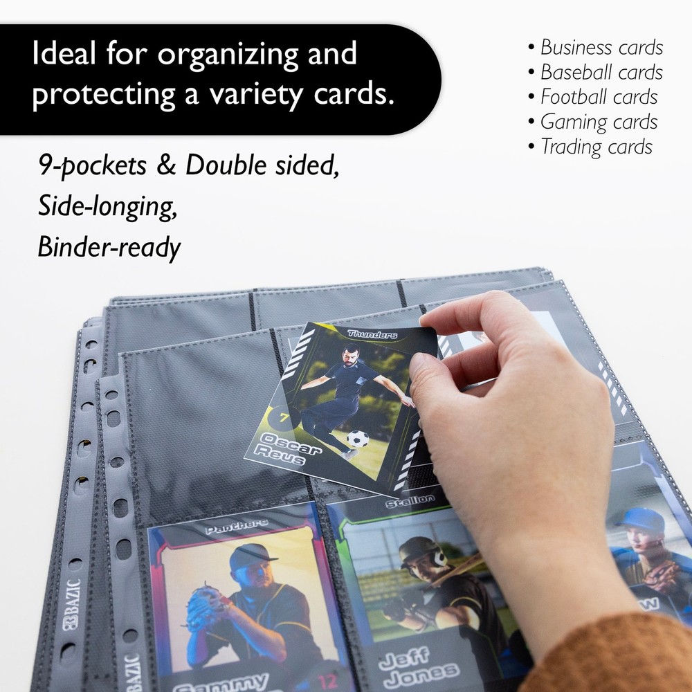 BAZIC Side Loading 9-Pockets Double Sided Trading Card Holders (5/Pack), 24-pack