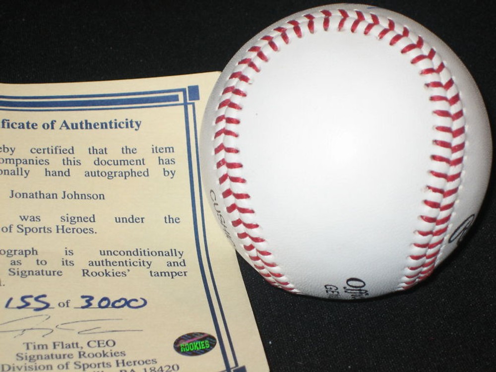 JONATHAN JOHNSON AUTOGRAPHED SIGNED BASEBALL COA /3000
