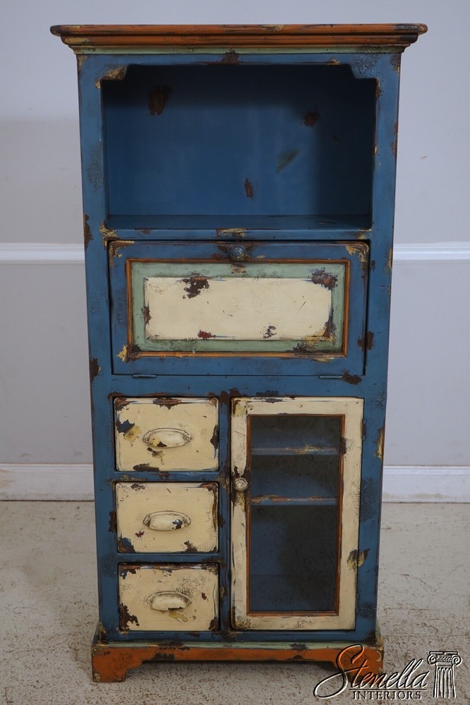 LF63660EC: Distressed Painted Finish Bookcase Desk Cabinet