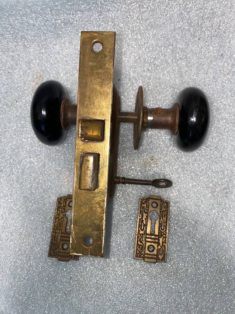 Antique Mortise, 2 Knobs & 2 Cast Iron Rosettes, 2 keyhole Covers