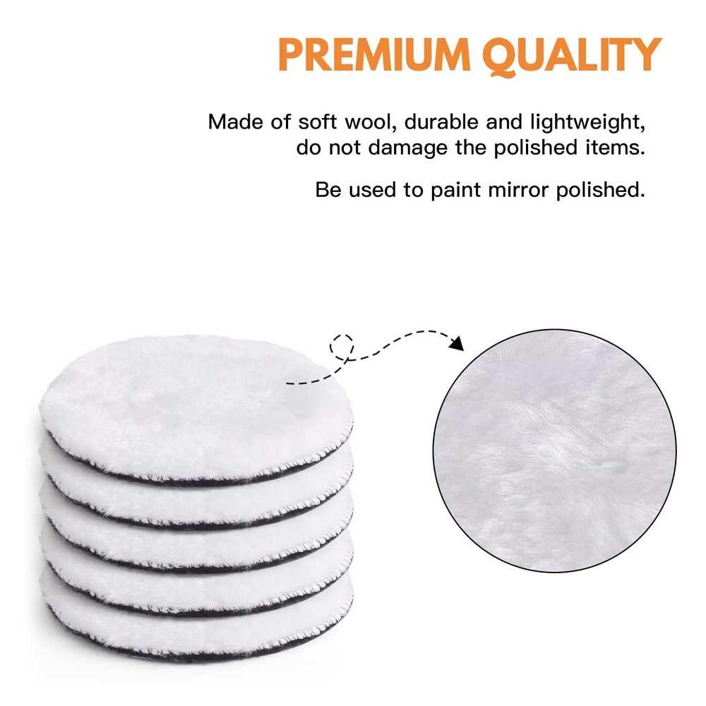 7 Piece 3 Inch Wool Buffing Pad, Drill Buffer Connecting M10 Drill Adapter, Buff