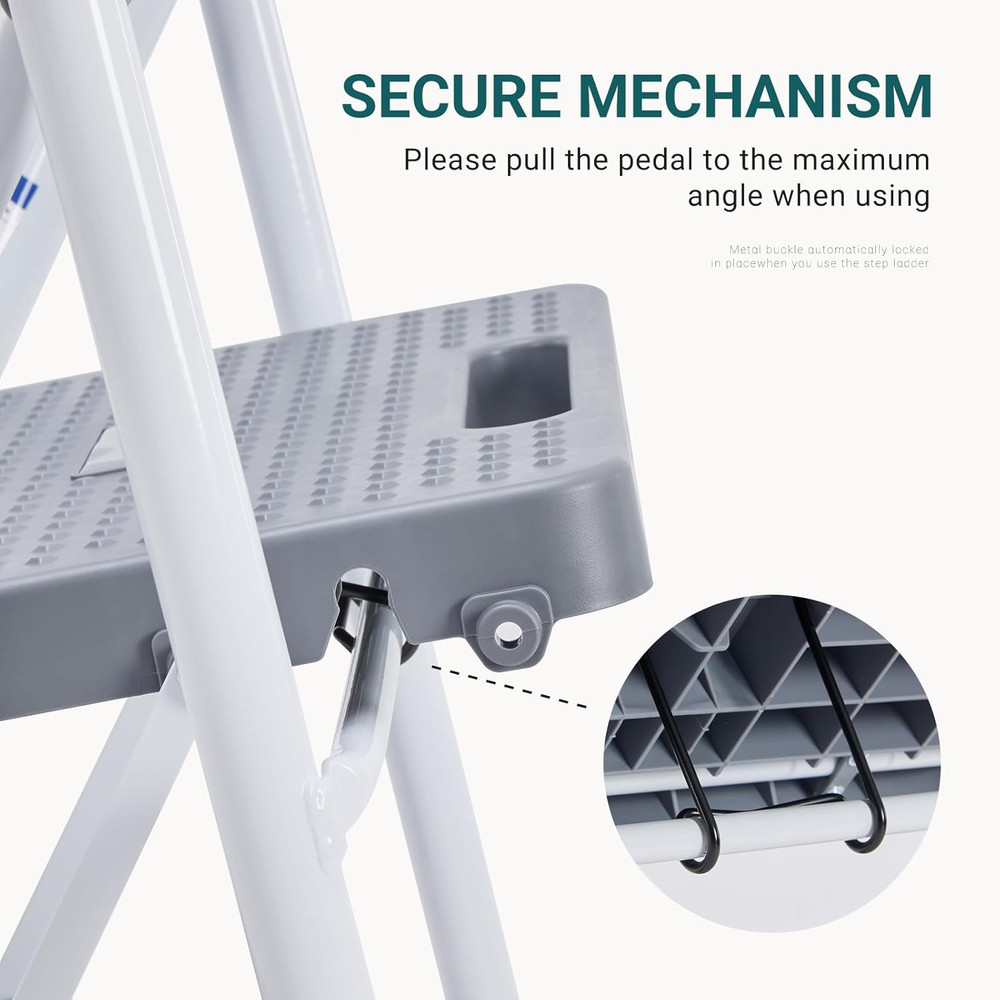 Step Ladder, 2 Step Stool Foldable with Anti-Slip Pedal & Comfortable Handrail,