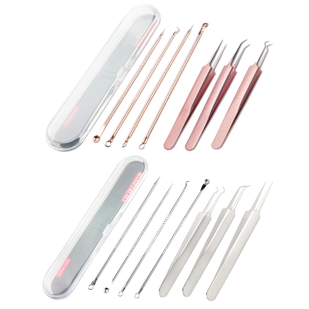 US 7 Pack Blackhead Remover Pimple Squeeze Comedone Extractor Tweezer Tools