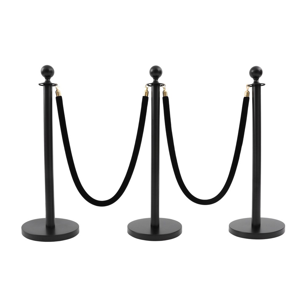 6 PCS Black Stanchion Posts Queue Pole w/ 4 1.5M Ropes Crowd Control Barrier NEW