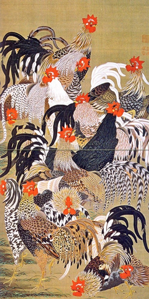 Tile Mural Japanese pattern rooster I. Jakuchu Kitchen Backsplash Marble Ceramic