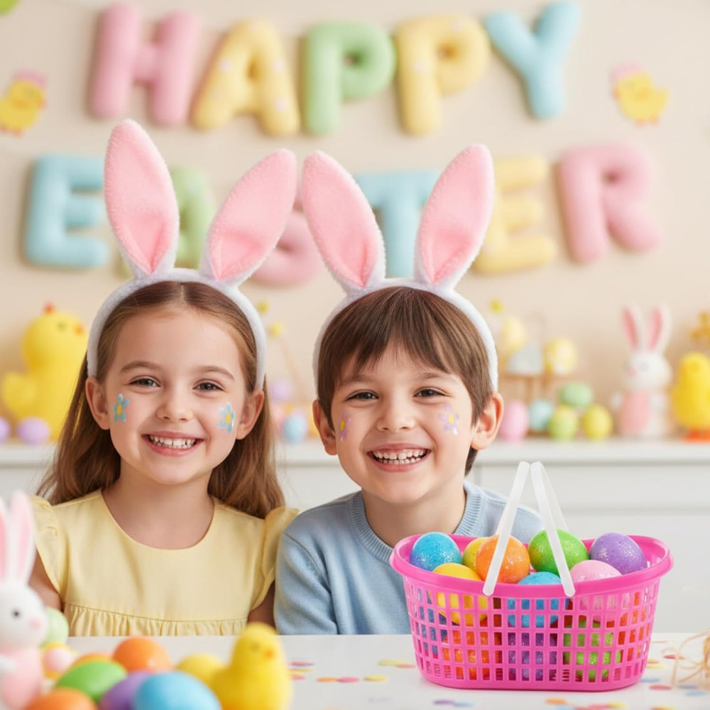 50 Pcs Easter Baskets Bulk Colorful Plastic Eggs Basket with Handles Empty Sprin