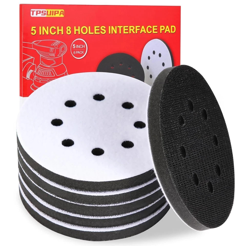 6pc 5" 8 Holes Interface Pads Orbital Sander Sanding Foam Pad Hook Loop Buffer