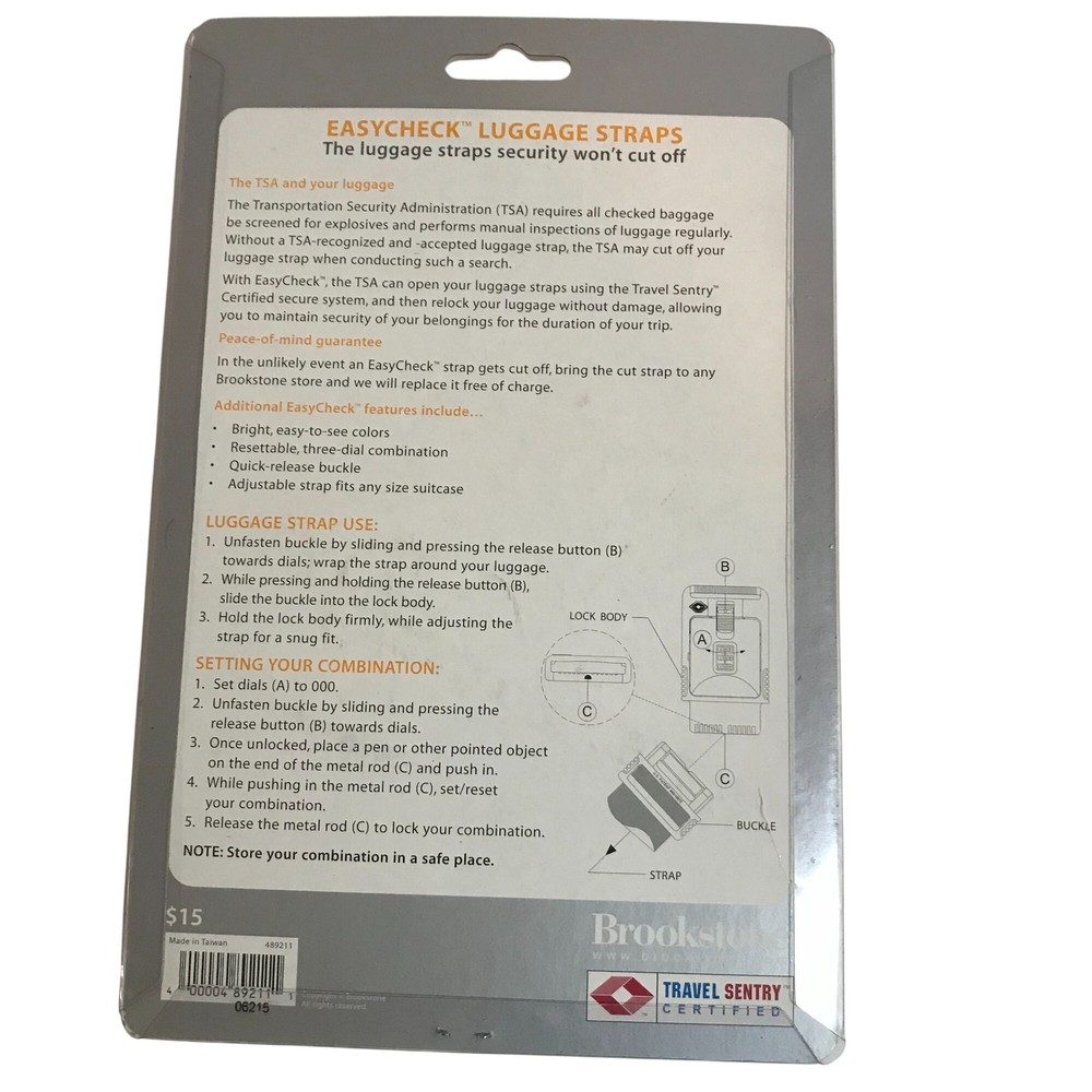 Brookstone EasyCheck TSA Approved Luggage Strap With Combination Lock