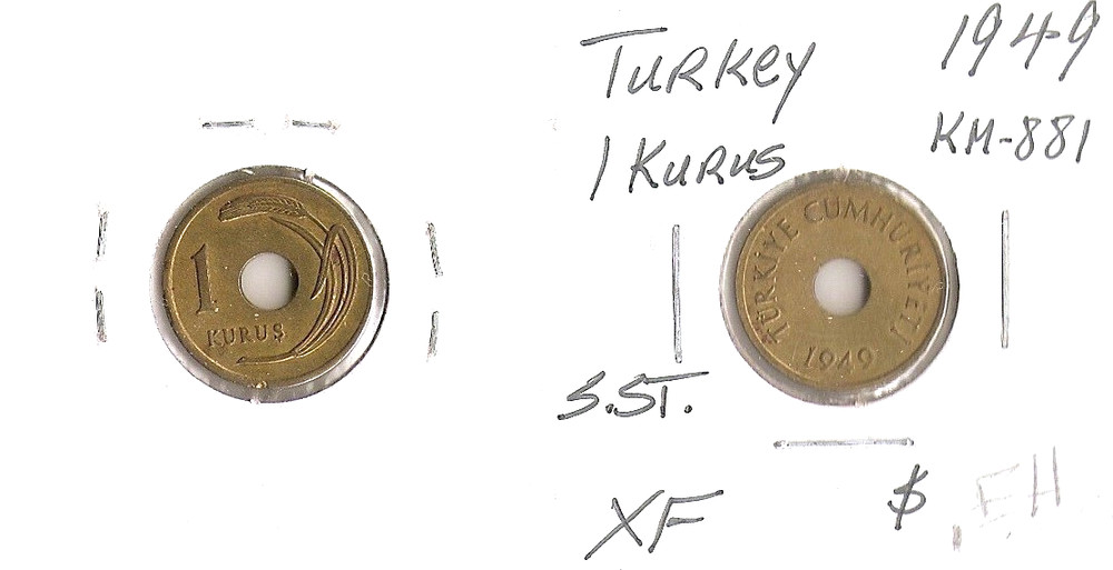 Turkey 1  KURUS 1949 High grade!!!!