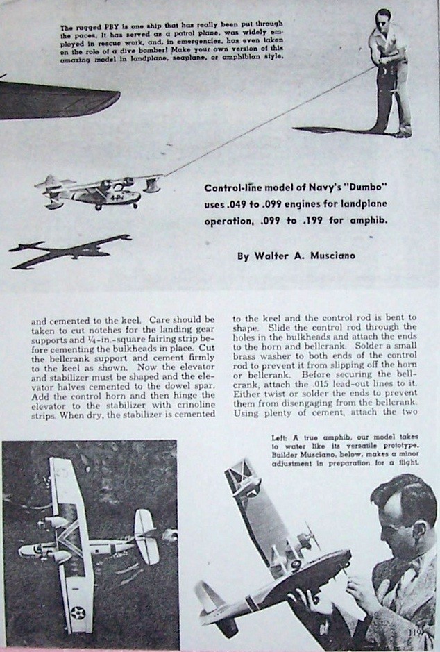PBY CATALINA PLAN + INSTRUCTIONS & PARTS PATTERNS for 35" UC Model Airplane