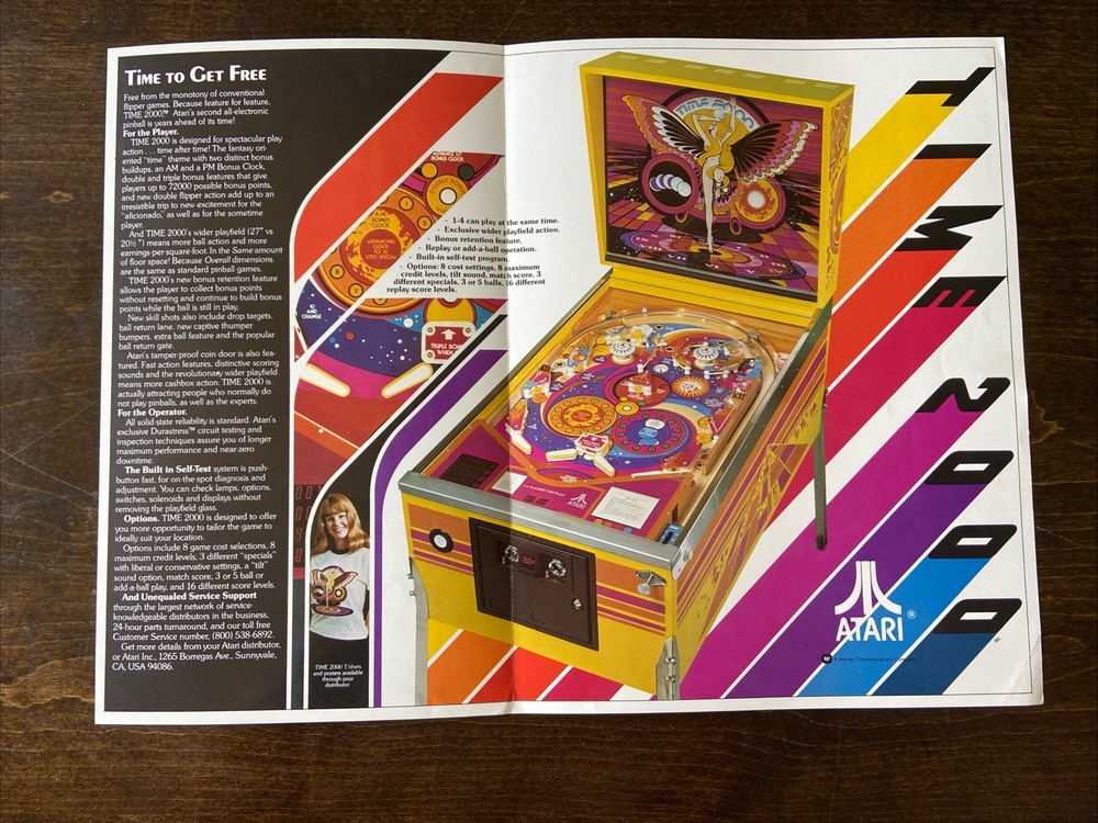 Atari Time 2000 Pinball Machine FLYER 1977 Ad Promo Insert Brochure Original