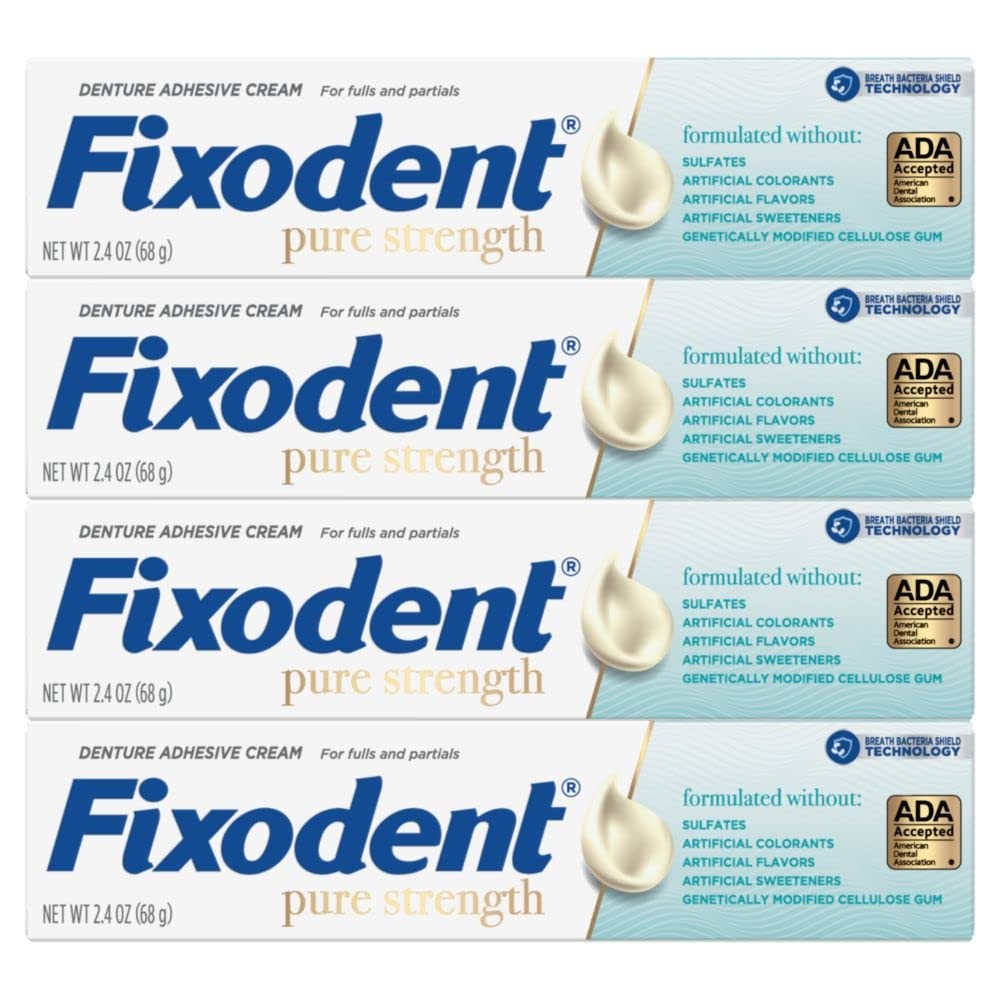 Fixodent Pure Strength Secure Denture Adhesive 2.4oz (Pack of 4) White