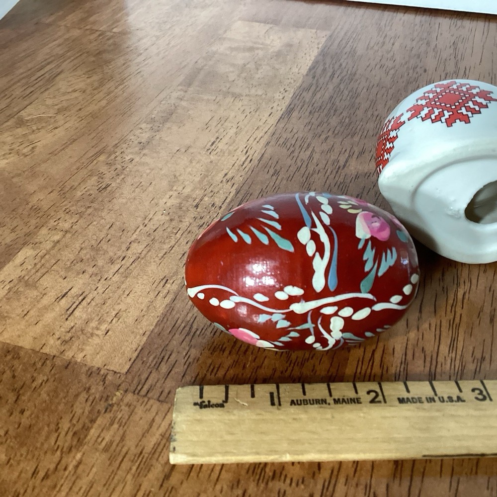 2 Pc Set Easter Valentines Day Ceramic Bunny Holder W/ Wooden Handpainted Egg