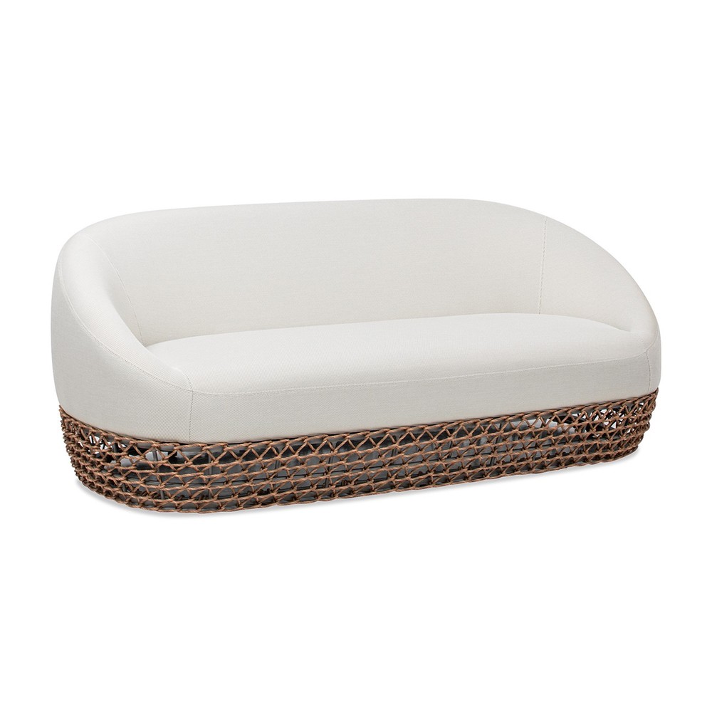 Willow 71" Upholstered Woven Patio Deep Seating Sofa Beige Wicker Frame Olefin