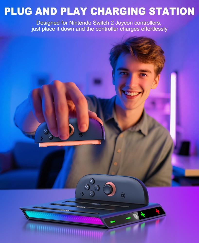 Charger Dock for Nintendo Switch 2 Joy con Controller w/Charging Cord&Indicator