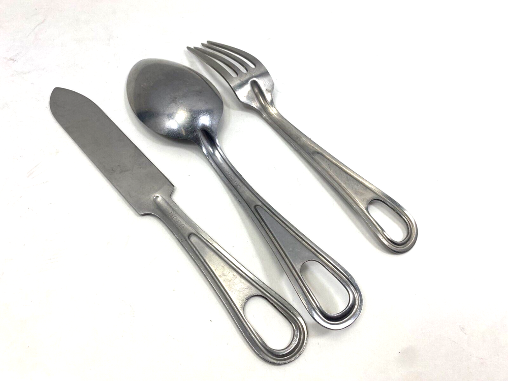 US Mess Kit 3pc Knife Fork Spoon Set, used good