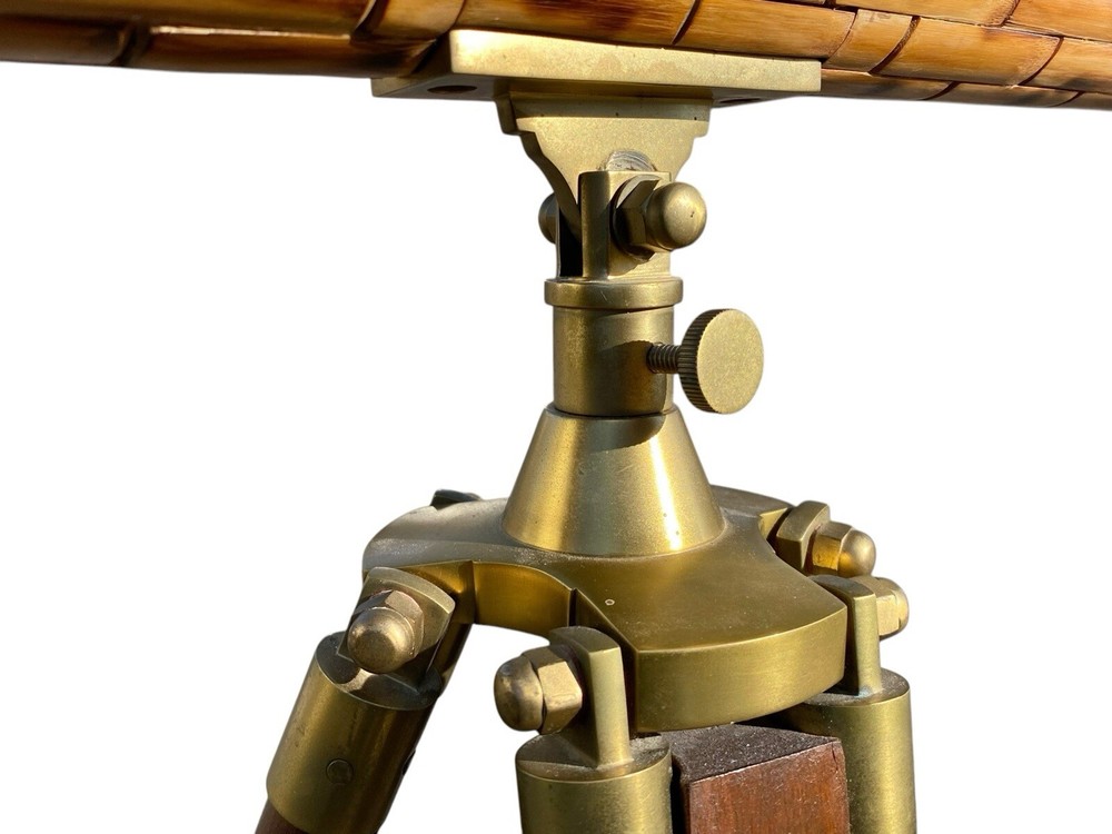 Vintage Brass and Bamboo Telescope on Adjustable Tripod Base