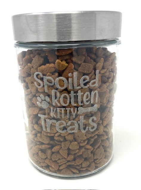 Glass Laser Engraved Cat Treat Storage Jar Customized