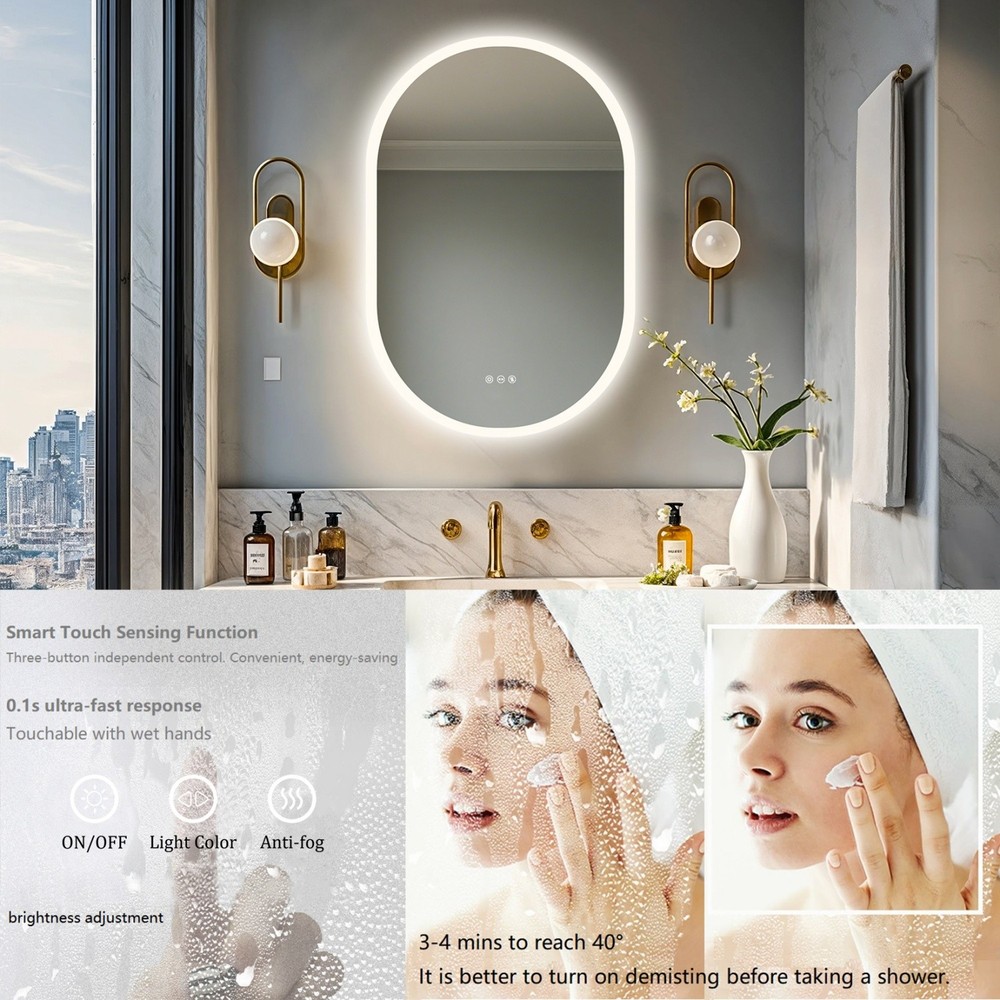35'' Oval LED Bathroom Mirror w/ Touch Sensor Backlight Wall Vanity Mirror Defog