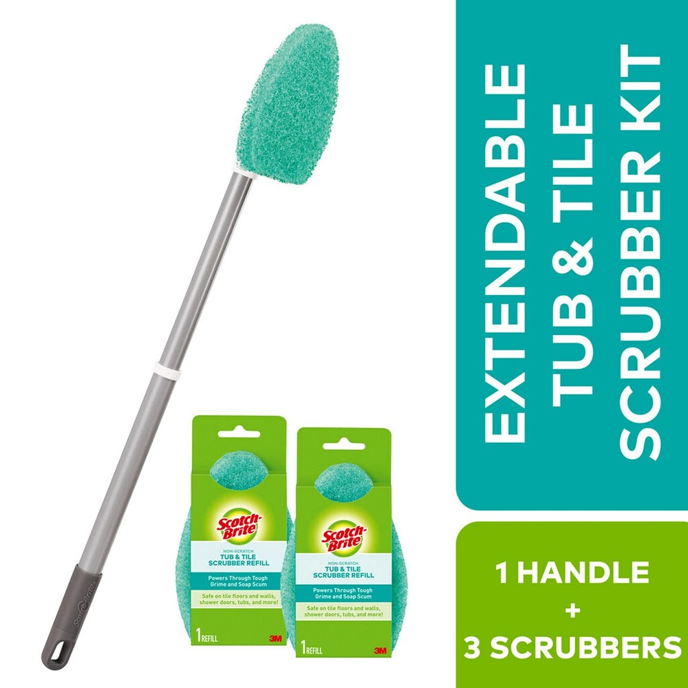 Scotch-Brite Extendable Tub Tile Scrubber Kit, Includes 1 Handle and 3
