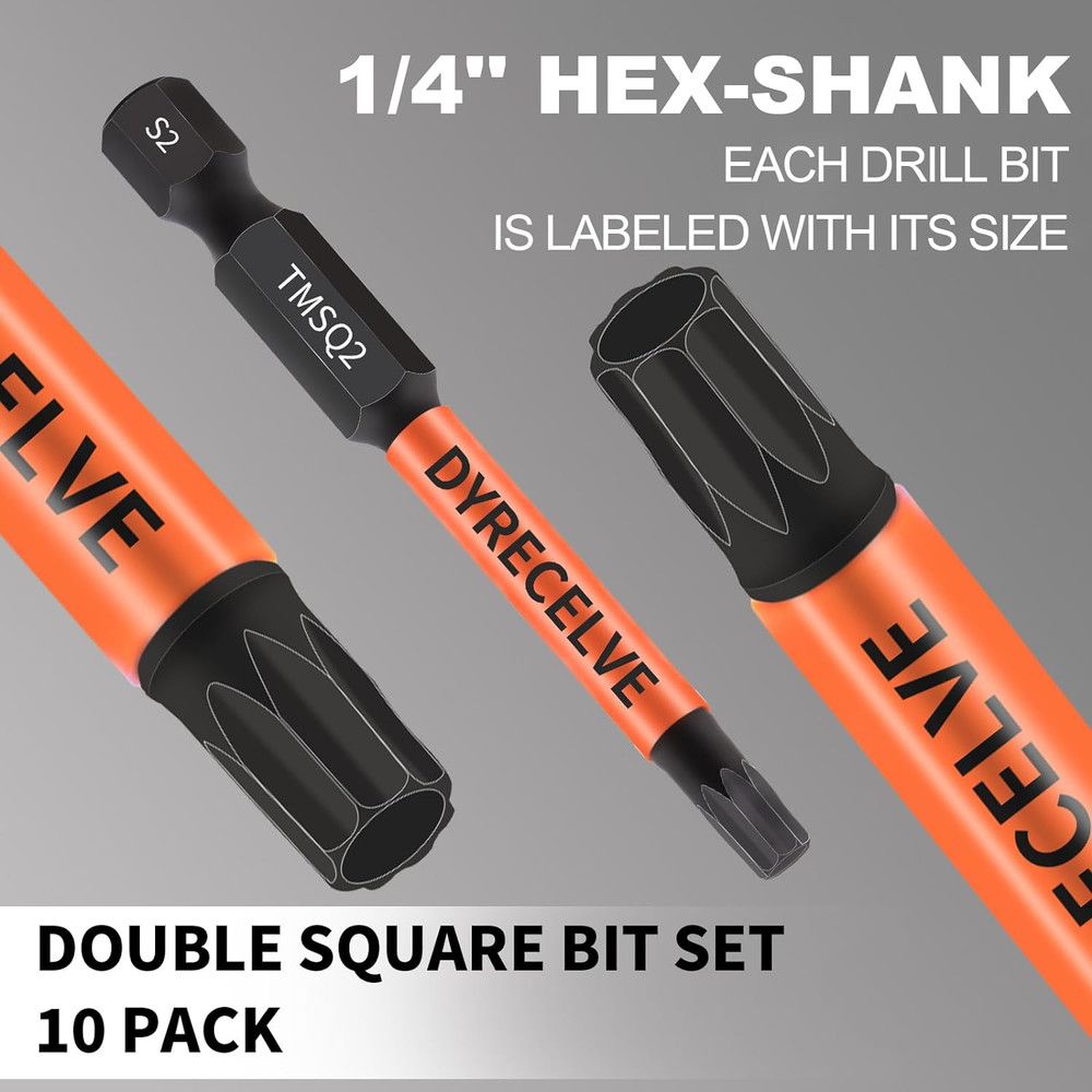 Professional 10-Pack 8 Point Torx Star & Double Square Bit Set - Premium S2 Allo