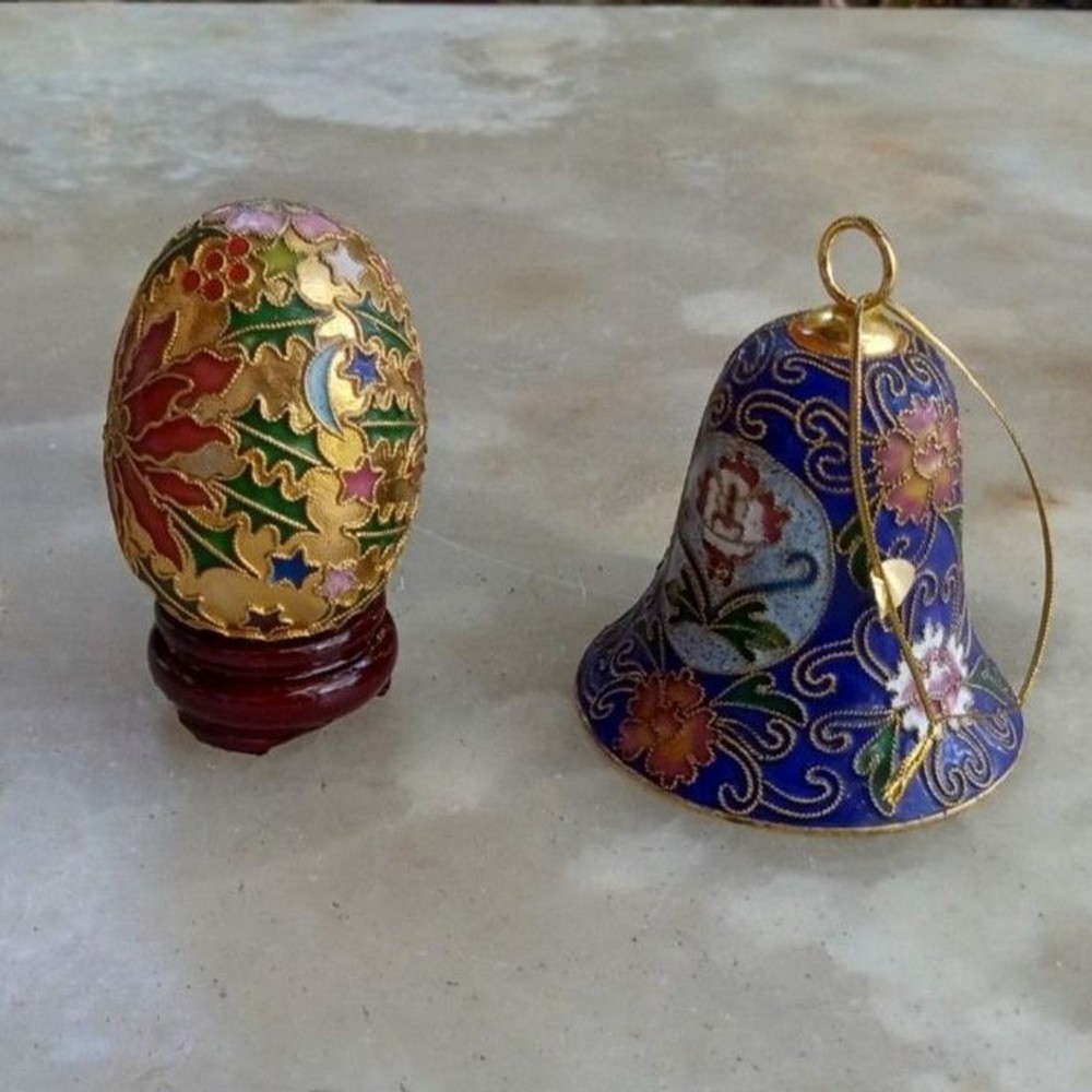 Cloisonné Bell and Egg on Stand