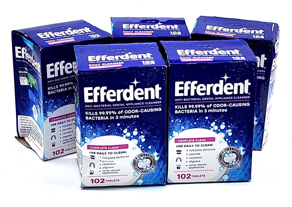 5 Pack Efferdent Complete Clean Denture Cleanser 102 Ct Damaged Boxes