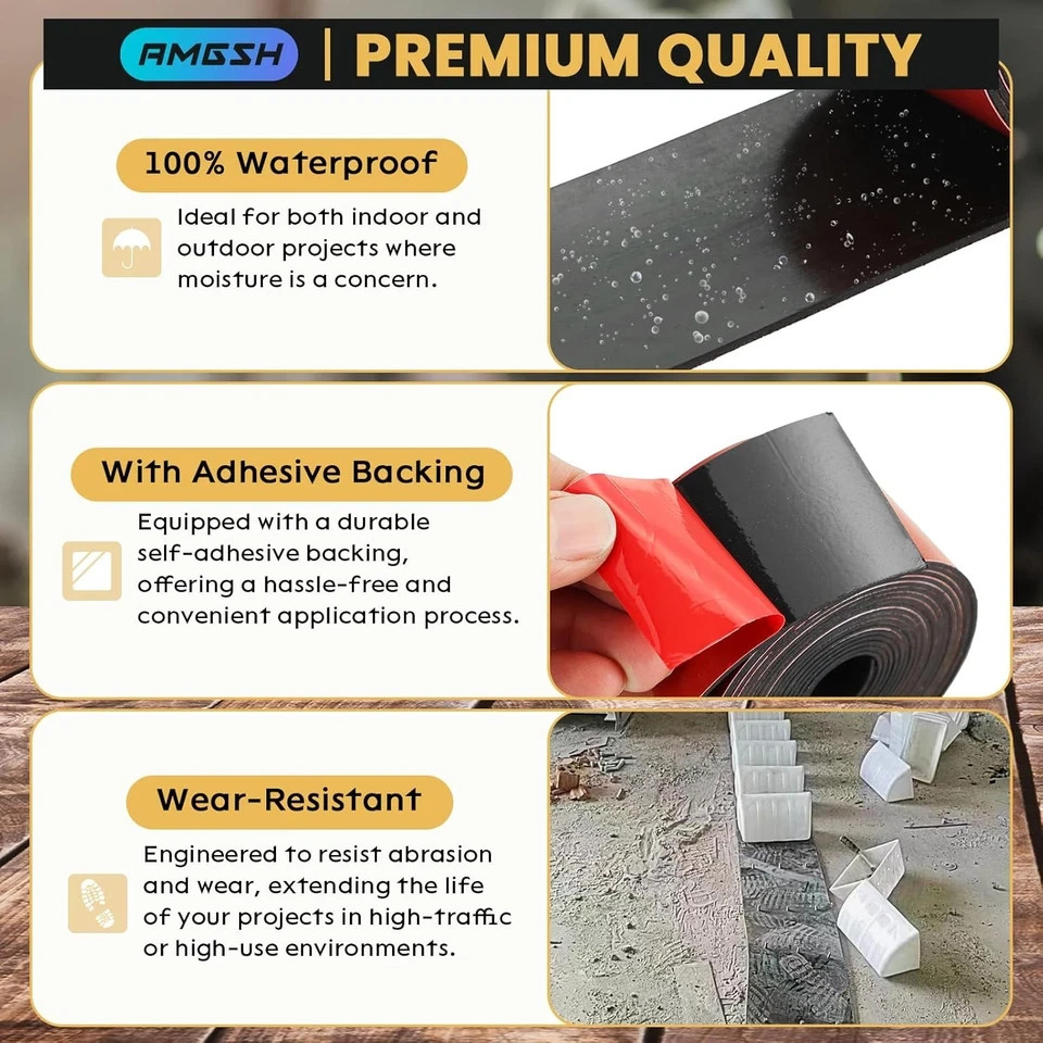 1/16" Thick × 2" Wide Neoprene Solid Rubber Strip, Self Adhesvie Solid Strips wi